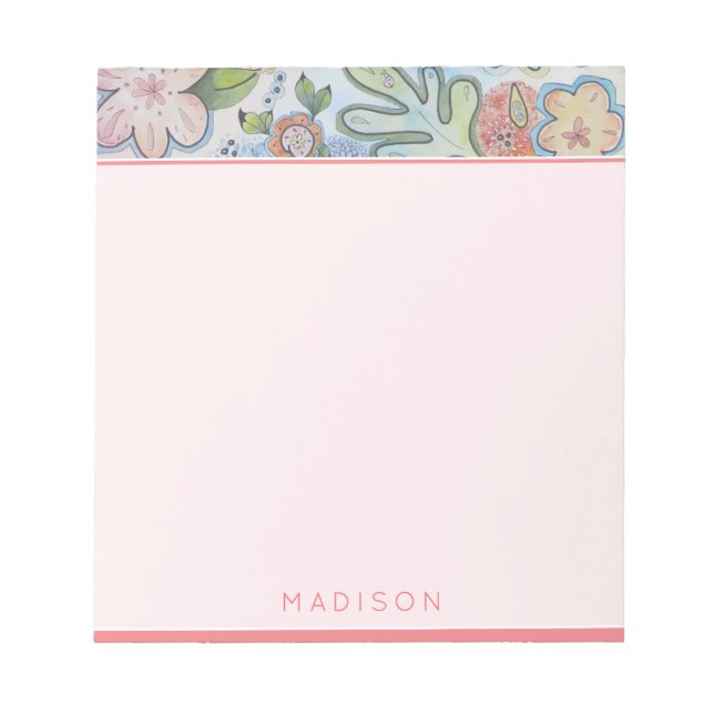 Pretty Floral Personalised Notepad Stationery (Front)