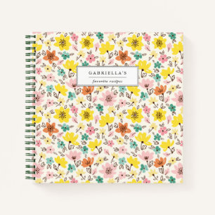 Pretty Floral Personalized Recipe Notebook