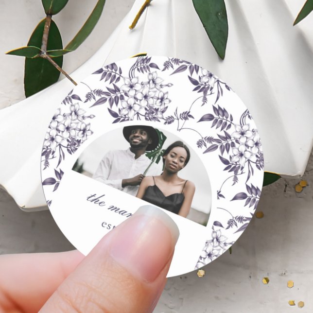 Pretty Floral Photo Arch Wedding Classic Round Sticker (Creator Uploaded)