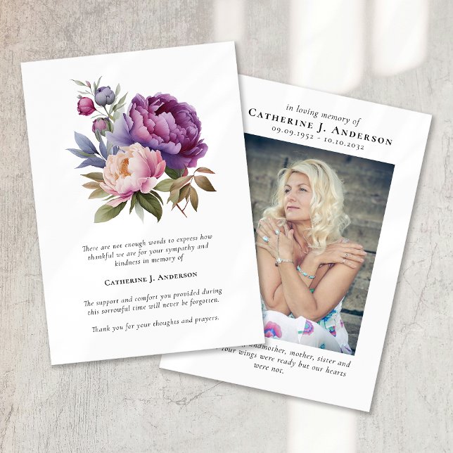 Pretty Floral Photo Sympathy Funeral Memorial Thank You Card (Creator Uploaded)