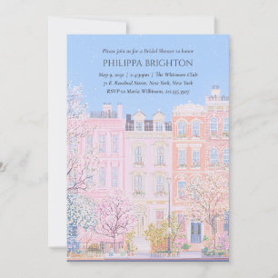 Pretty Floral Pink Aesthetic City Bridal Shower Invitation