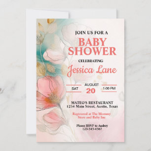 Pretty Floral Pink Girl Baby Shower Invitation