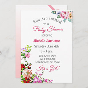 Pretty Floral Pink Girl's Baby Shower Invitation