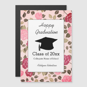 Pretty Floral Pink Graduation Magnet Card