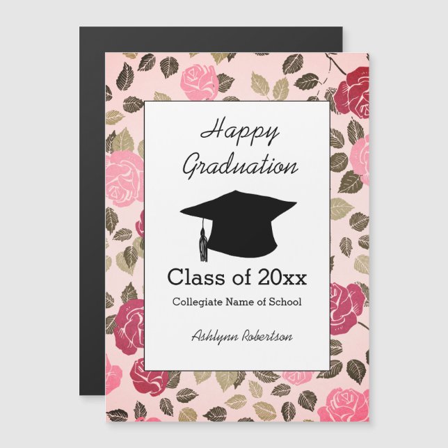 Pretty Floral Pink Graduation Magnet Card (Front/Back)