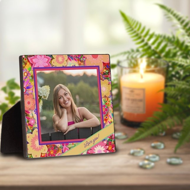 Pretty Floral Pink Photo Customised Love Message Plaque (Creator Uploaded)