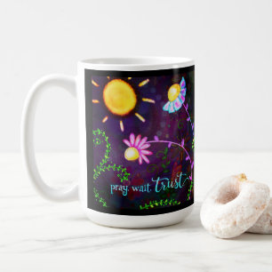 Pretty Floral Pray Wait Trust Quote Inspirivity Coffee Mug