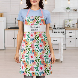 Pretty Floral Print Custom Text Name Personalised Apron