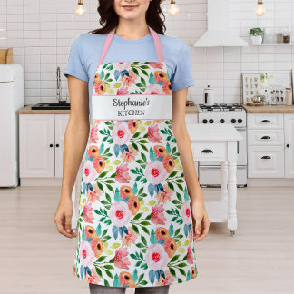 Pretty Floral Print Custom Text Name Personalised Apron