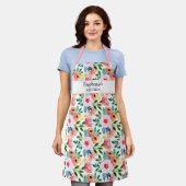Pretty Floral Print Custom Text Name Personalised Apron (Worn)
