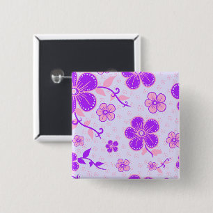 Pretty Floral Print Purple and Pink on Lavender 15 Cm Square Badge