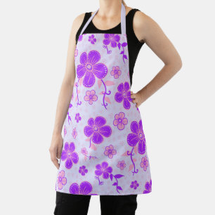 Pretty Floral Print Purple and Pink on Lavender Apron