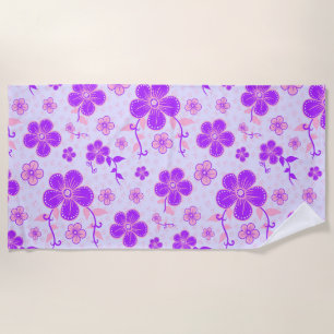 Pretty Floral Print Purple and Pink on Lavender Beach Towel