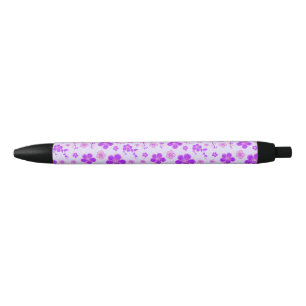 Pretty Floral Print Purple and Pink on Lavender Black Ink Pen