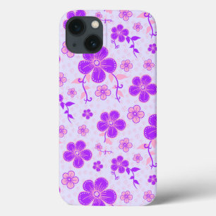 Pretty Floral Print Purple and Pink on Lavender iPhone 13 Case
