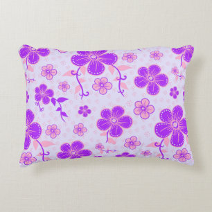 Pretty Floral Print Purple and Pink on Lavender Decorative Cushion