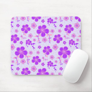 Pretty Floral Print Purple and Pink on Lavender Mouse Mat