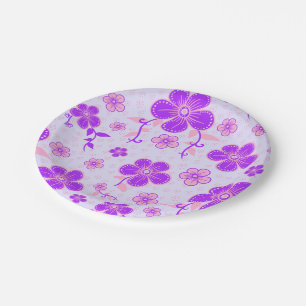 Pretty Floral Print Purple and Pink on Lavender Paper Plate