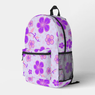 Pretty Floral Print Purple and Pink on Lavender Printed Backpack