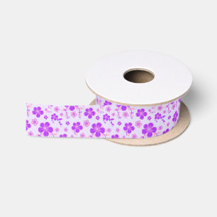 Pretty Floral Print Purple and Pink on Lavender Satin Ribbon
