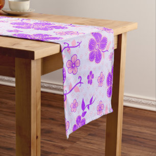 Pretty Floral Print Purple and Pink on Lavender Short Table Runner