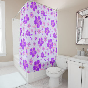 Pretty Floral Print Purple and Pink on Lavender Shower Curtain