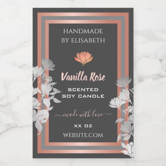 Pretty Floral Product Labels Grey and Rose Gold (Single Label)