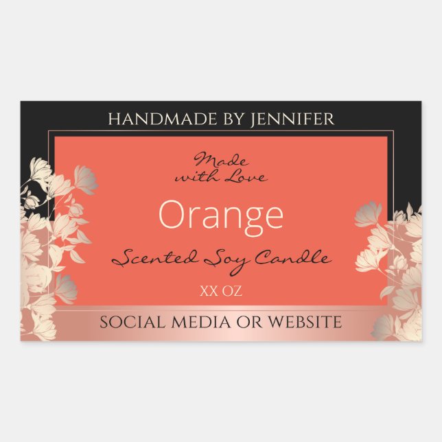 Pretty Floral Product Labels Orange Red Rose Gold (Front)