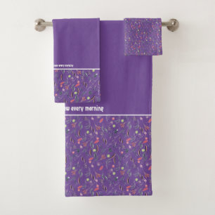 Pretty Floral PURPLE Customisable Scripture Bath Towel Set