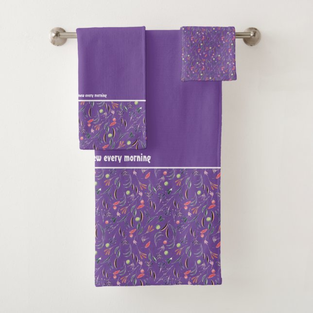Pretty Floral PURPLE Customisable Scripture Bath Towel Set (Insitu)