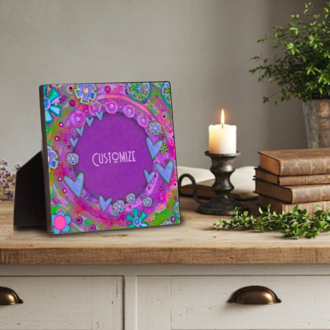 Pretty Floral Purple Heart Boho ONE WORD  Plaque (Creator Uploaded)