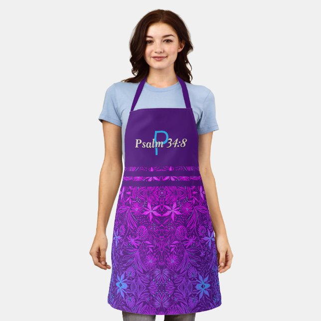 Pretty | Floral Purple | Monogram Personalised Apron (Worn)
