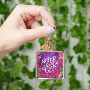 Pretty Floral Purple Never Give Up Inspirivity Key Ring