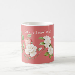 Pretty Floral Red Apple Fruit Coffee Mug