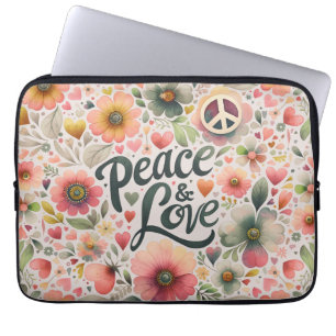 Pretty Floral Retro Peace & Love Laptop Sleeve