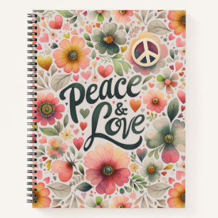 Pretty Floral Retro Peace & Love Notebook