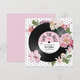 Pretty floral retro vinyl Save the Date Wedding Invitation