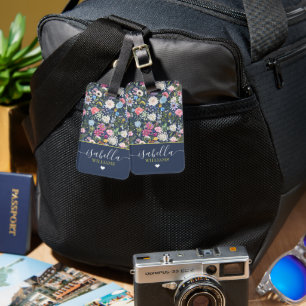 Pretty Floral Rose Personalised Wildflower Luggage Tag