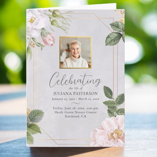 Pretty Floral Rose Photo Order of Service Funeral  Programme (Creator Uploaded)