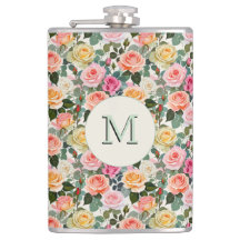 Pretty Floral Roses Botanical Flowers Monogrammed