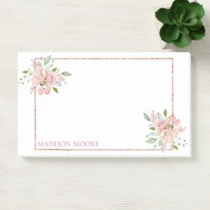 Pretty Floral Roses Custom Name Post-it Notes