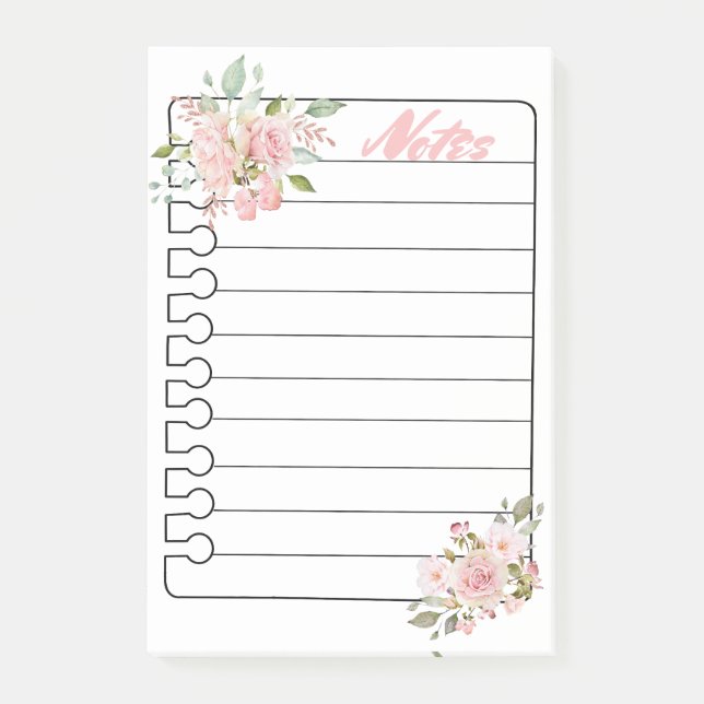 Pretty Floral Roses Post-it Notes (Front)