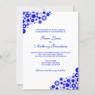 Pretty Floral Royal Blue Wedding Invitation
