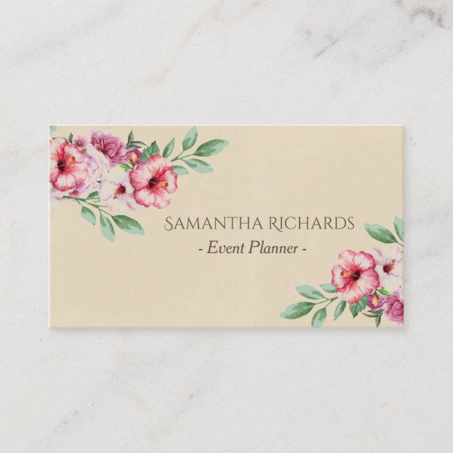 Pretty Floral Rustic Elegant Watercolor Business Card (Front)