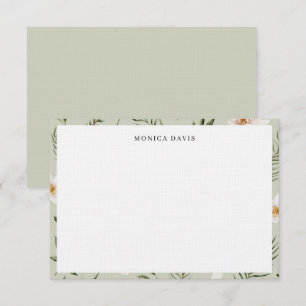 Pretty Floral Sage Green Gold Botanical Pattern  Thank You Card