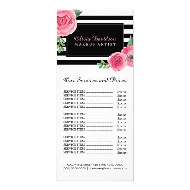 Pretty Floral Salon Price List Rack Card (Front)