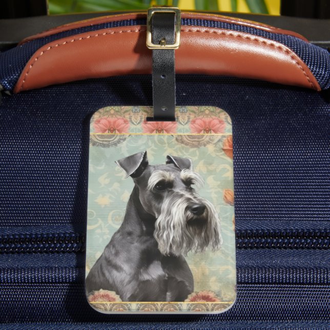 Pretty Floral Schnauzer Luggage Tag (Front Insitu 2)