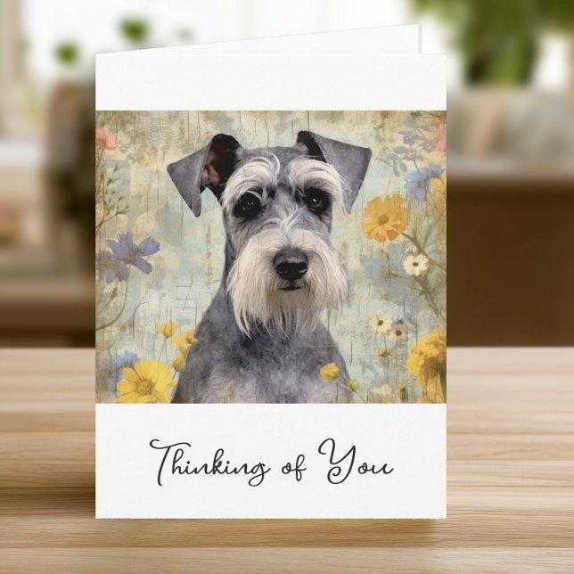 Pretty Floral Schnauzer Note Card (Easily customize the text on the front of this pretty Schnauzer card with just a few clicks.)
