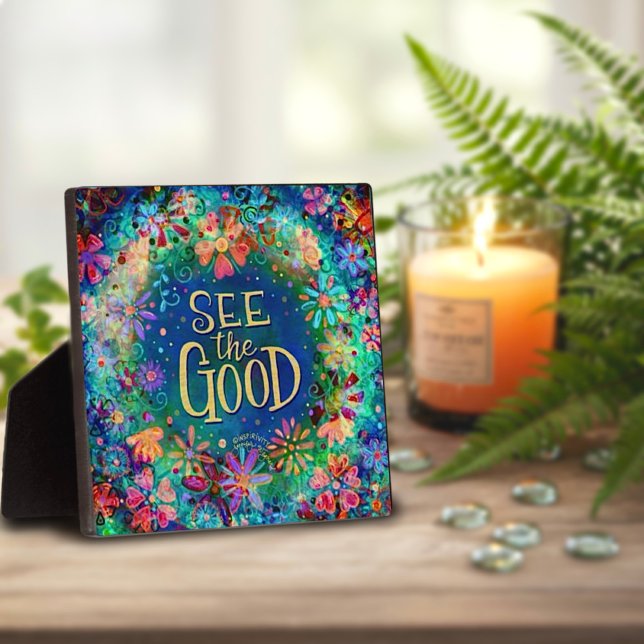 Pretty Floral See the Good Quote Inspirivity Plaque (Creator Uploaded)