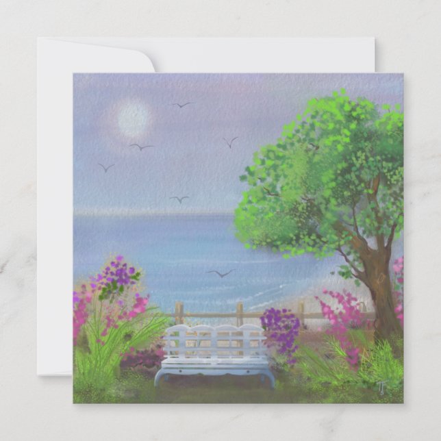 Pretty Floral Sitting Area By The Sea Holiday Card (Front)